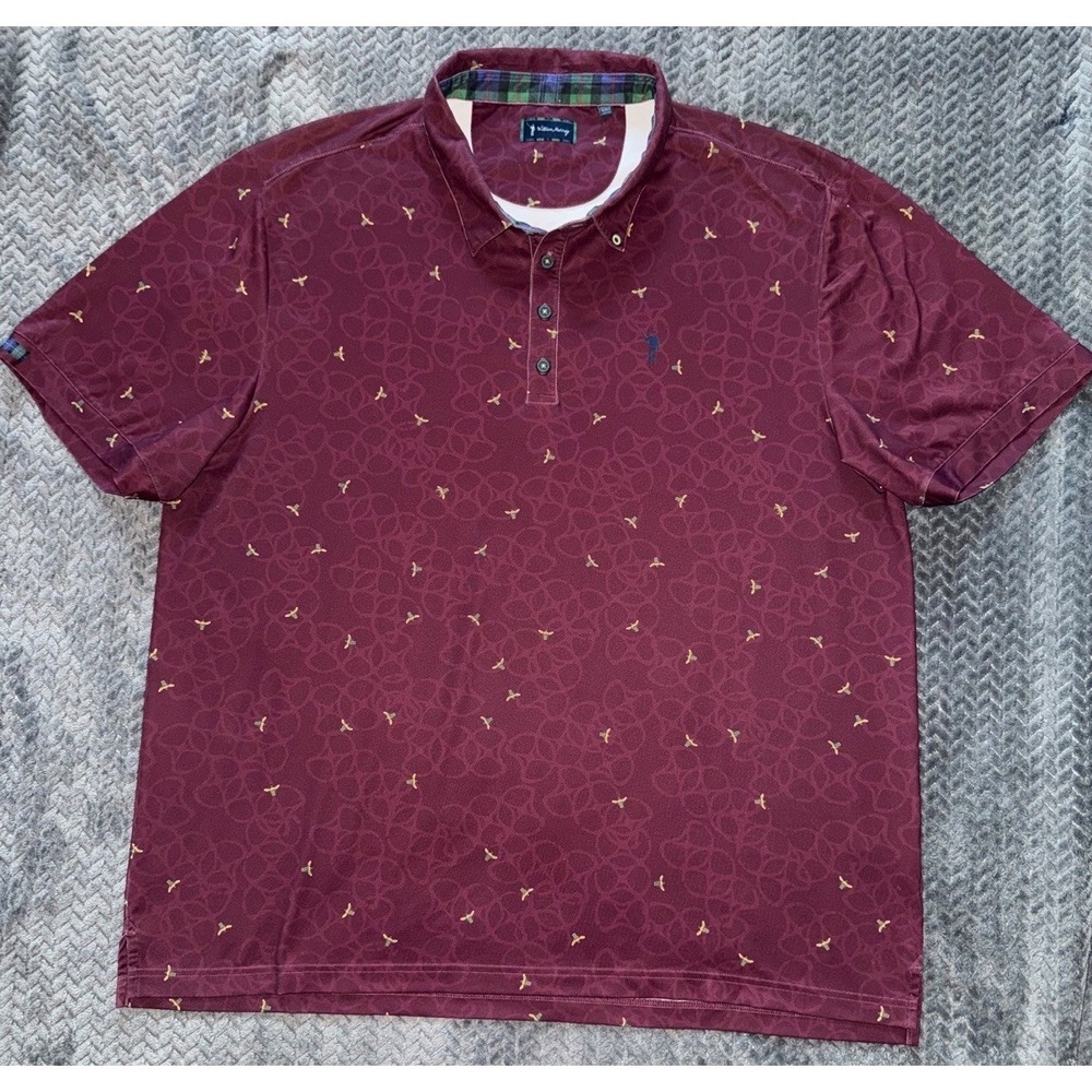 William Murray Mens Polo Golf Shirt‎ Bee Print Wicking Stretch Red Size 3XL